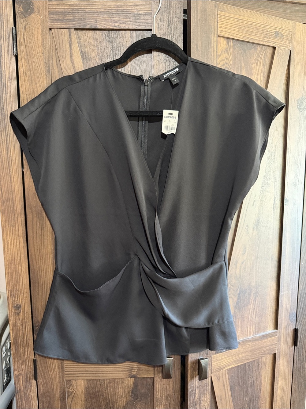 Express Black Twist-Front Cap Sleeve Blouse